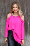 Ruffled Cold Shoulder Long Sleeve Top