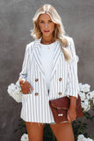 Double Breasted Pocketed Striped Blazer