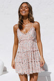 Spaghetti Straps V Neck Smocked Swing Floral Dress