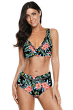 V Neck Hollow Out High Waist Bikini