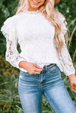 Mock Neck Ruffled Long Sleeve Lace Top
