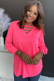 Strappy V Neck Long Sleeve Top