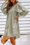 Square Neck Puff Sleeve Babydoll Style Short Dress