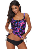 Floral Print Gather Ruched Tankini Set