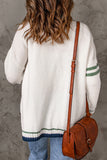 Striped Buttoned Pocketed Drop Shoulder Sweater