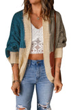 Color Block Loose Open Front Knitted Cardigan