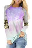 Tie-dyed Striped and Leopard Long Sleeves Top