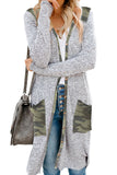 Solid Patchwork Long Striped Cardigan with Pockets
