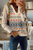 Tribal Print V Neck Knitted Sweater Vest