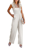 Flutter Sleeve Smocked Wide Leg Jumpsuit