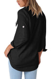 Buttoned Pockets Shawl Collar Linen Blouse