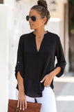 Split Collar Roll Up Sleeve Blouse