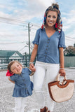 Little Girls Short Sleeves Denim Peplum Top