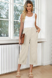 Talla Grande Lino Mujeres Flojo Capri Pantalones Con Bolsillos