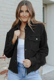 Black Distressed Flap Pockets Frayed Hemline Denim Jacket