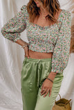 Multicolor Floral Print Smocked Back Square Neck Crop Top