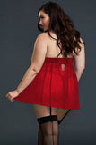 Plus Size Black Mesh & Venice Embroidery Lace Babydoll