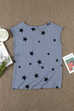 Crew Neck Star Print T-shirt with Pocket