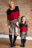 Parent Child Matching Mom's Leopard Colorblock Long Sleeve Top