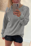 Ribbed Trim Distressed Pullover Top