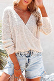 Beige V Neck Wrap Backless Knit Sweater