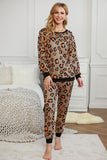 Leopard Print Long Sleeve Pants Loungewear Set