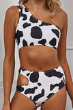 Animal Spots Print Asymmetric Hollow-out High Waist Bikini