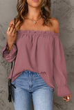 Pink Frilled Off-shoulder Neckline Loose Blouse