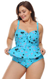 Summer Beach Print Plus Size Ruffled Tankini with Panty