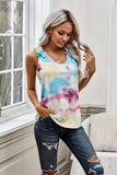 Tie Dye Ruffled V-Neck Tank