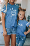 Family Matching Letter Printed Tie Knot Short Sleeve Top