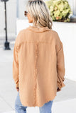 Textured Raw Edge Trim Buttons Shirt