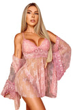 V Neck Adjustable Straps Lace Splicing Babydoll with Thong
