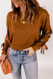 Grommet Ribbon Tied Long Sleeve Crop Top