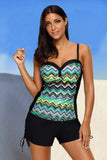 Spaghetti Straps Ruched Top and Drawstring Boy Shorts Tankini