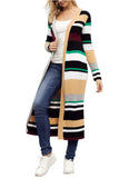 Color Block Striped Open Front Long Cardigan