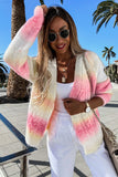 Multicolor Gradient Open Front Colorblock Tie-dye Cardigan