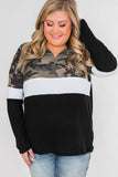 Plus Size Quarter Zip Camo Color Block Sweatshirt