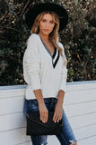 Deep V Contrasted Neckline Knitted Sweater