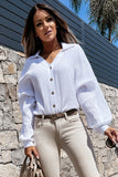 Turn Collar V Neck Crinkled Cuffed Shirt