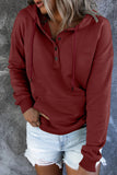 Wine Red Snap Button Pullover Hoodie with Pocket