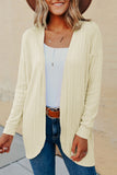 Open Front Rounded Hem Textured Knit Cardigan