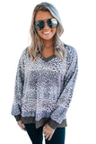 V Neck Drop-Shoulder Sleeve Leopard Color Block Top