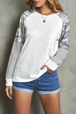 Round Neck Raglan Sleeve Camo Striped Patchwork Top