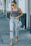 Ribbed Knit Henley Crop Tank