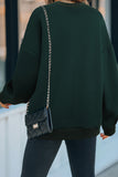 Plain Drop-shoulder Pullover Sweatshirt /Black/Green