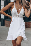 Lace Splicing Criss Cross Lace-up V Neck Cami Dress