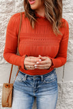 Red Crochet Hollowed Knit long Sleeve Pullover