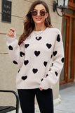 Heart Pattern Ribbed Trim Knit Sweater