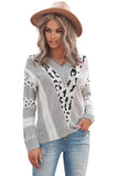 Animal Print Accent V Neck Sweater
